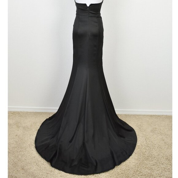 Sherri Hill 50919 Black Satin Deep V-Neck Halter Formal Gown - 2 - Picture 8 of 11